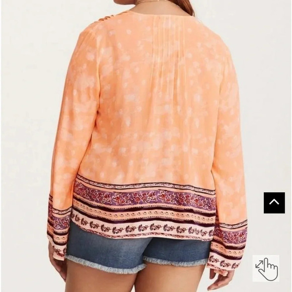 Torrid boho Border Print Gauze open front flared sleeve Kimono - Picture 9 of 10